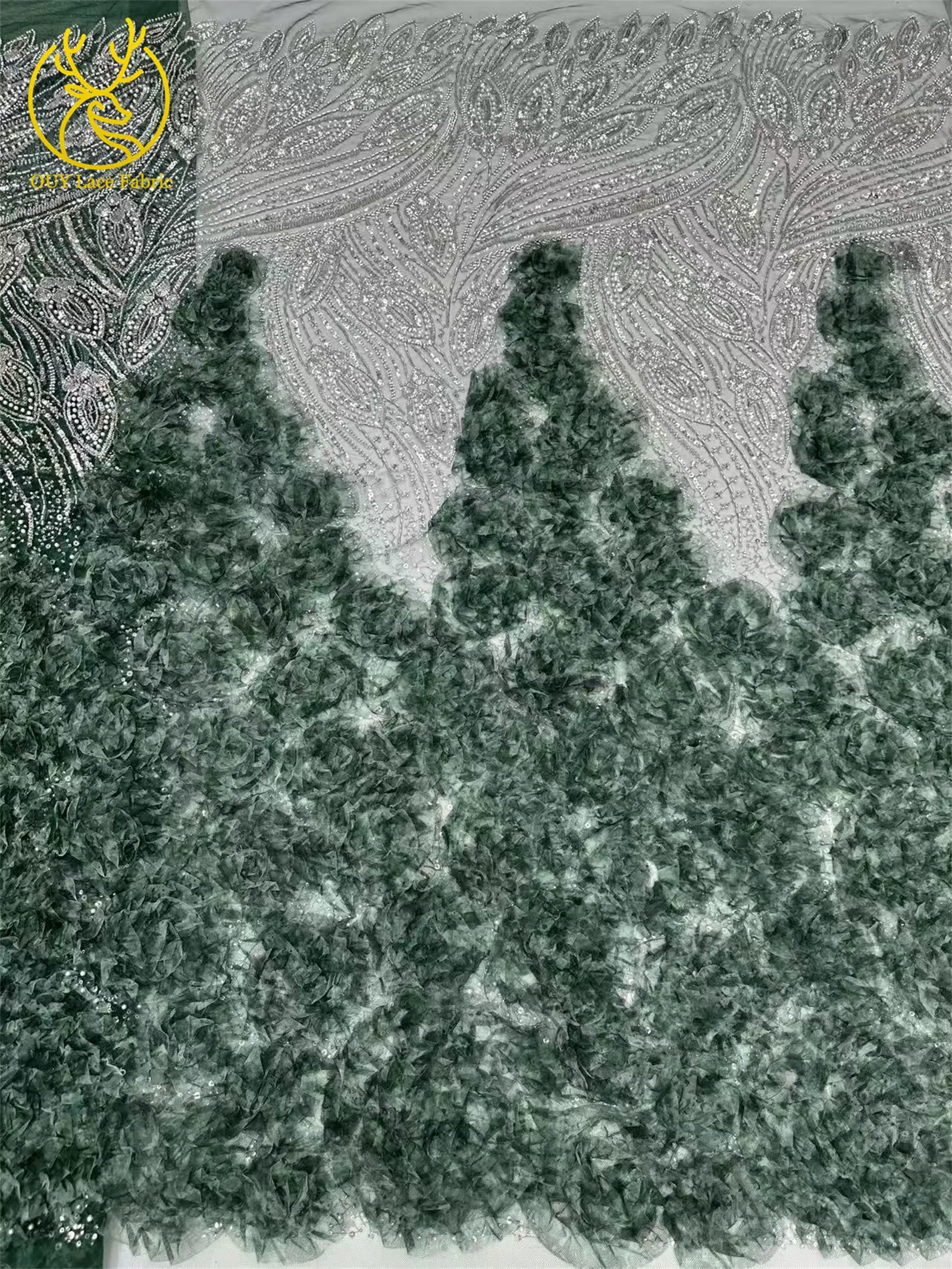 3D-grüner französischer Pailletten-Spitzenstoff mit Blumenmuster, 2026, hochwertiger afrikanischer Perlen-Spitzenstoff, ideal für Partykleider und Hochzeitskleider – Detail 18