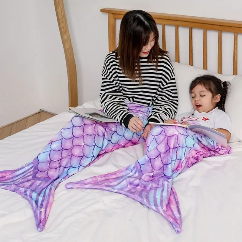 Fashion Thickened Plush Home Nap Blanket Mermaid Tail Style Scale Printed Quilt Fabric Skin Friendly Breathable Warm Leg Rug