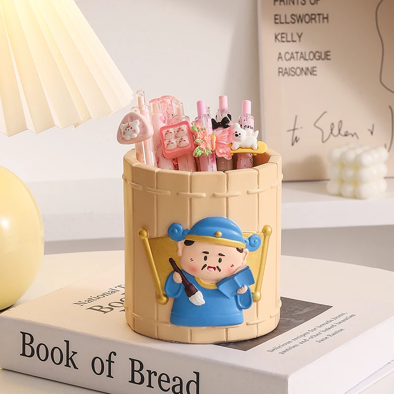 Cute Chinese Myth Figurine Pen Holder, Cartoon Desktop Stationery Organizer, Tabletop Decor Ornament