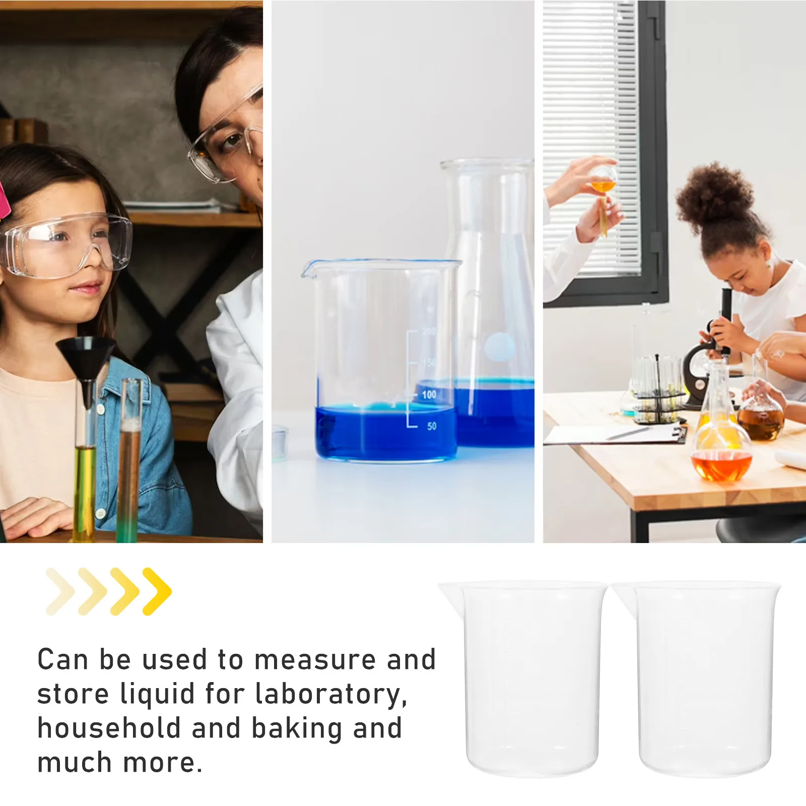 6Pcs 100Ml Thick Wall PP Plastic Measuring Beakers with Clear Graduations for Lab Home Cooking Baking Acid Alkali Heat Resistant