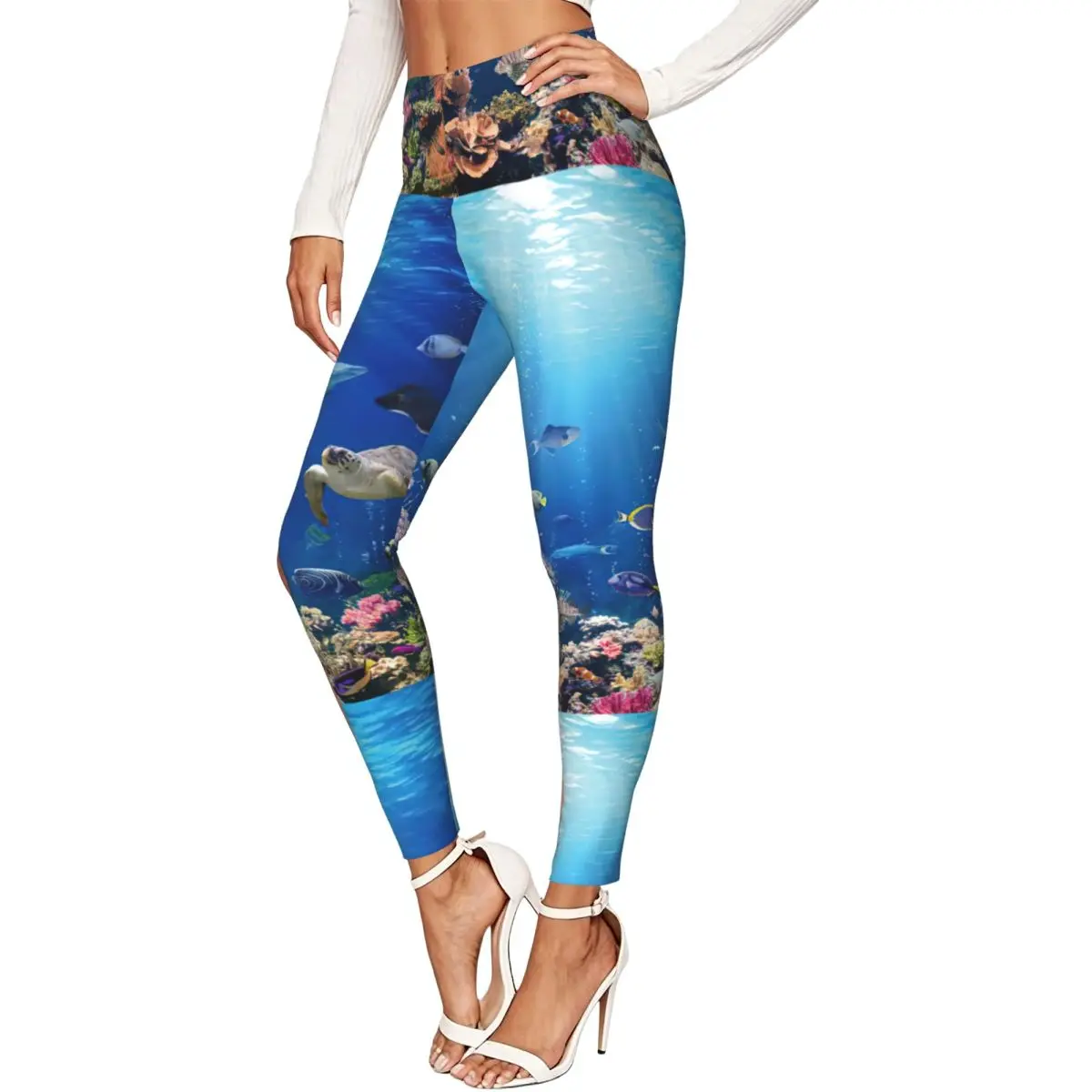 Underwater With Colorful Sea Life Fishes Women Stretchy Leggings High Elastic Comfortable Fitness Yoga Pants