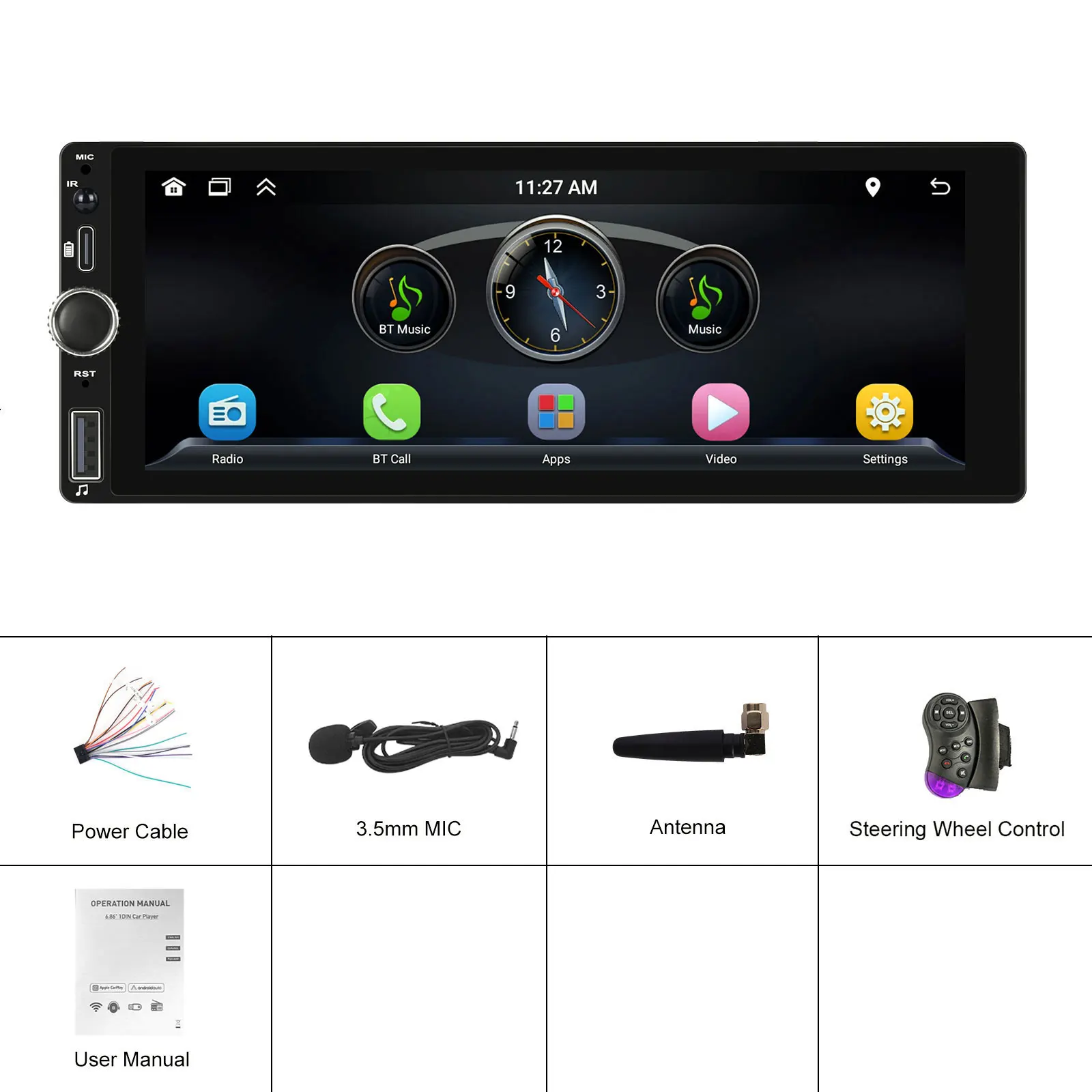 Podofo 1din Android MP5 Car Stereo Radio 6.86" Wireless Carplay Android auto Bluetooth FM Radio Receiver TF/USB 1din Multimedia images - 6