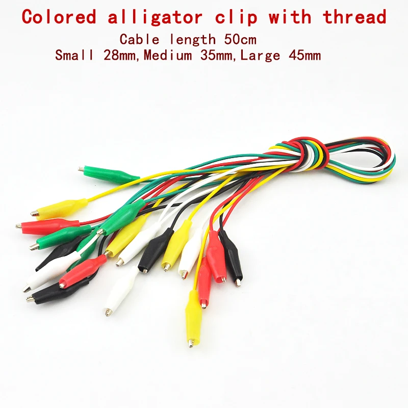 10pcs Color Alligator Clip Electric DIY Small Battery Power Cord Sheath Electric Clamp Double Head Test Clamp.28mm35mm45mm 50cm