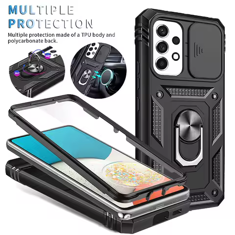 Armor Car Magnetic Ring Stand Full Protect Back Cover For Samsung Galaxy A12 A22 A32 A52 A52s A04s A51 Case Slide Camera Funda