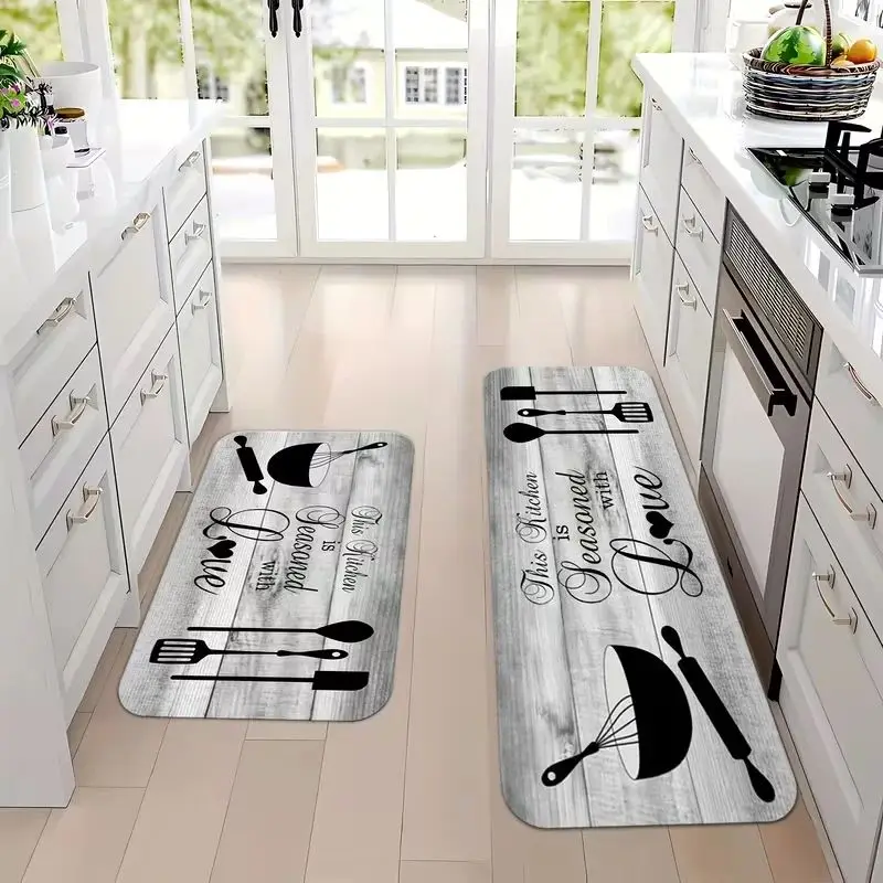 VIKAMA Grey Wood Grain Kitchen Letter Mat Outdoor Theme Rug Living Room Bedroom Hallway Laundry