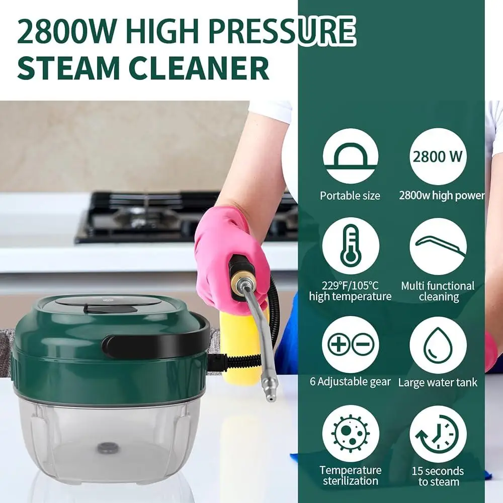 High Pressure Steam Cleaner 2500W 105°C Portable Handheld Steam Cleaner with 6 Gears 3 Brush Heads Ideal Home Car Upholstery
