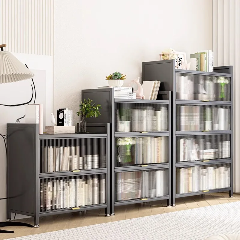 Household Steel Flap Door Dust-proof Bookcase Living Room Bedroom Multi-layer Floor Locker Student Books Toy Storage Cabinet