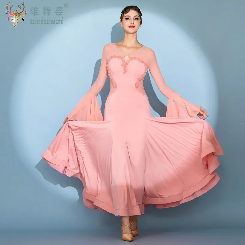Ballroom Dance Performance Costume for Women Waltz Dance Hall Competition Dress  Exquisite Flying Long Sleeve Chiffon Dresses