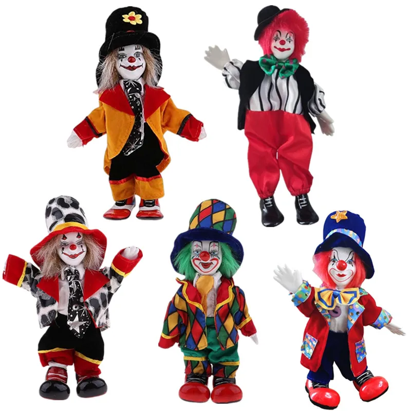

Paited Ceramic Circus Clown Doll with Red Nose Halloween Smiling Harlequin Clown Doll with Hat and Bowtie Festival Home Decor