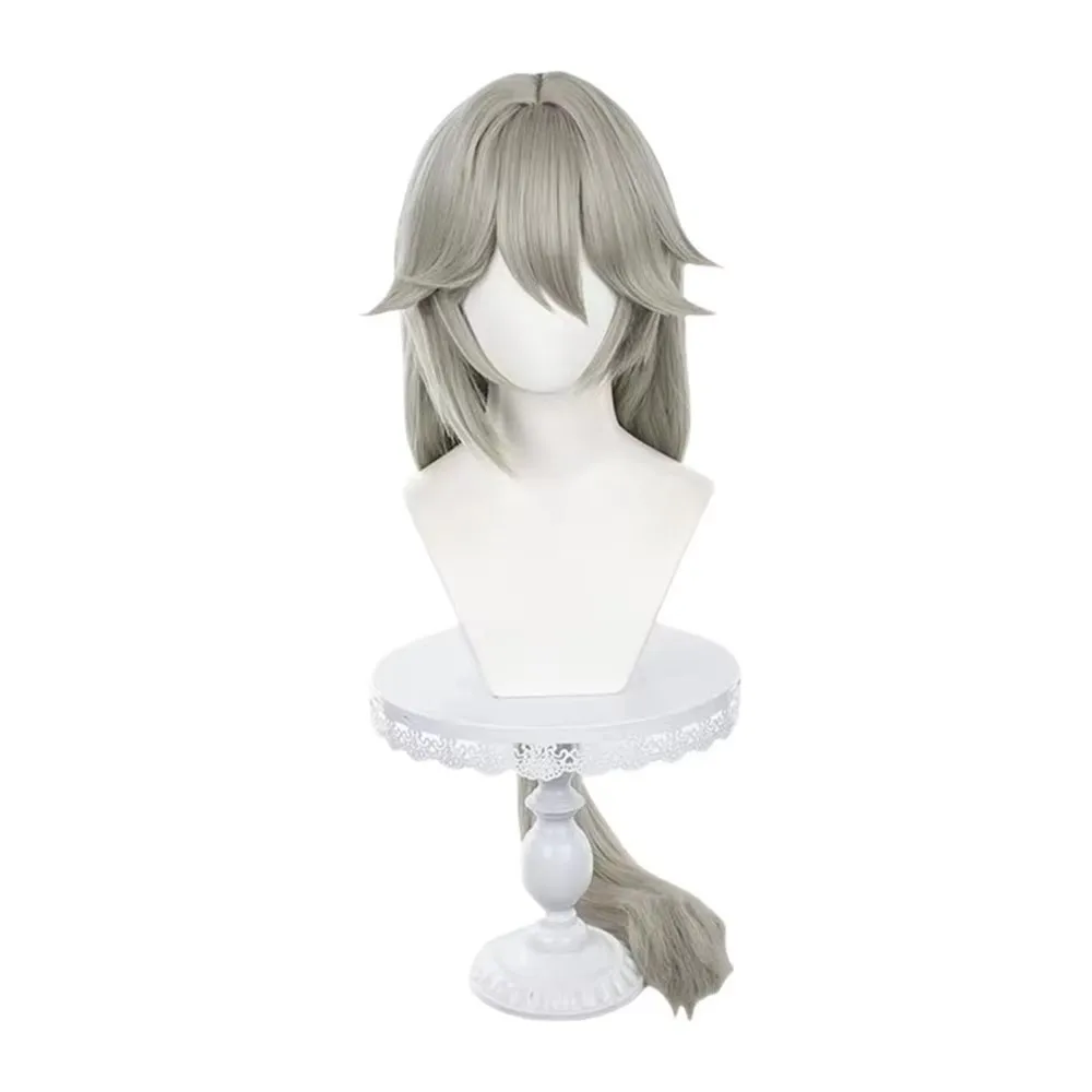 Peluca de Cosplay de Anime Alexandrina Sebastiane, cola de caballo gris de lino, Peluca de pelo sintético para accesorios de Halloween del Festival de Frieren