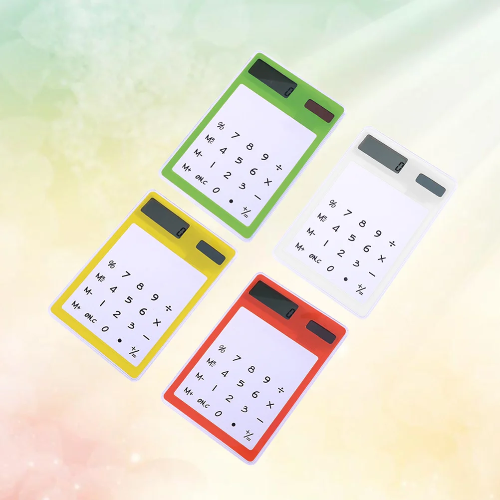 

4Pcs Solar Calculator Transparent Touch Panel Portable Mini School Office Supplies LCD Screen Design Yellow Green White Orange