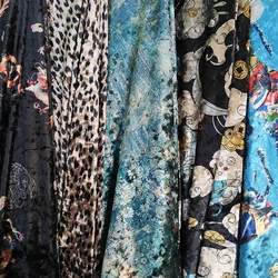 Golden Brick Velvet Printed Fabric with Four Sides Elastic Large Flower Dress Half Skirt Casual Wear Fashion Diy Material Cloth