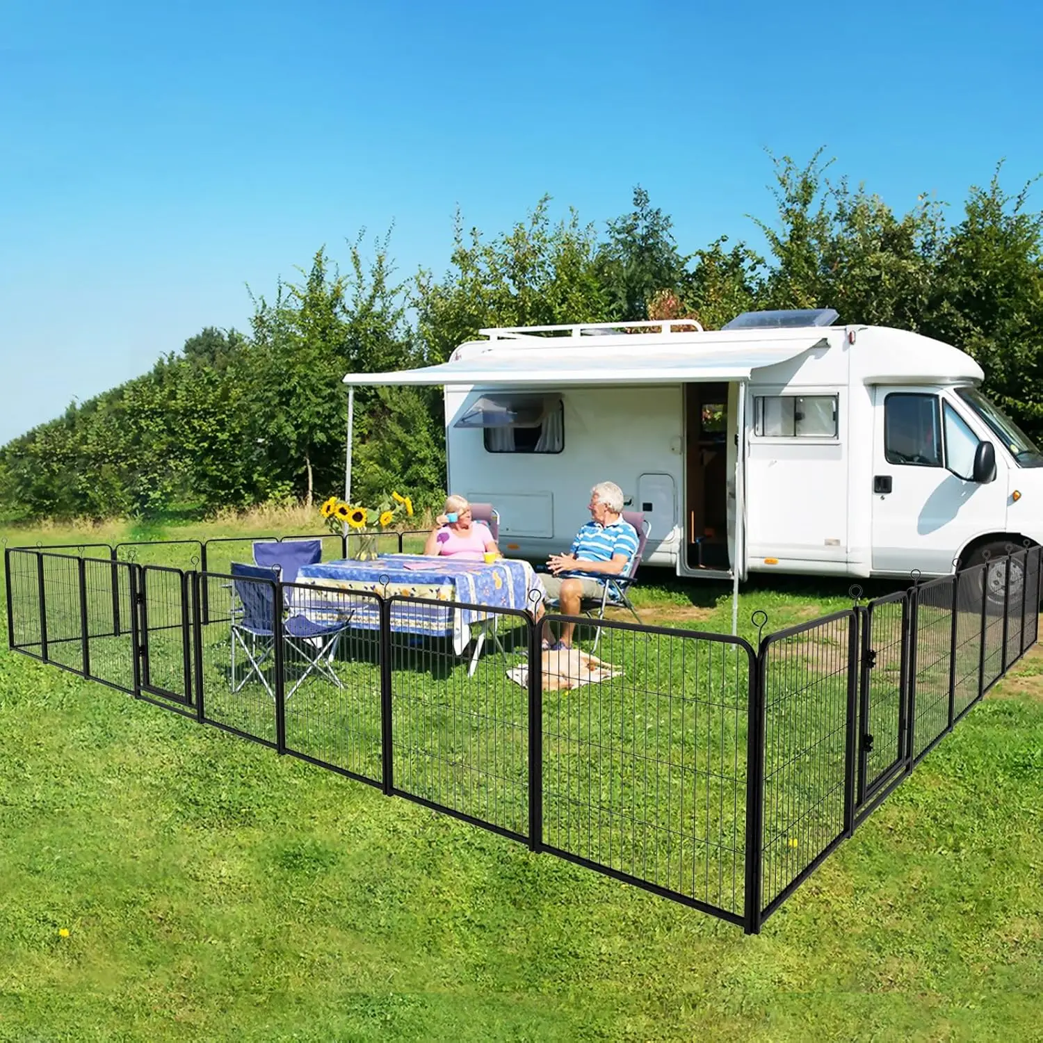 Parque infantil para perros al aire libre, extra ancho, 32 paneles, valla para perros resistente, 40 pulgadas de altura, antioxidante, con puertas, portátil para patio de acampada Rv,