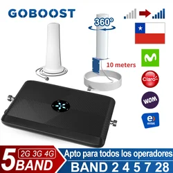GOBOOST Signal Repeater For Chile User 2G 3G 4G LTE GSM Cellular Amplifier 700 850 1700 1900 2600 MHz Mobile Network Booster Kit