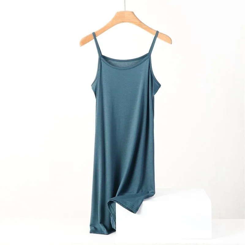 2026 Summer Women Modal Sleeveless Slip Dress Adjustable Spaghetti Strap Mid Length Nightgown Loose Plus Size Up To 200LBS Thin