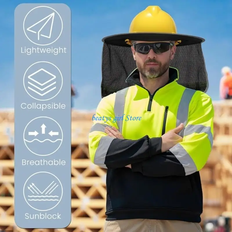C7AB Adjustable Safety Helmet Cap Cover Hard Hat Sun Shade Full Brim Including 2 Fan And Reflective Strips For Worker