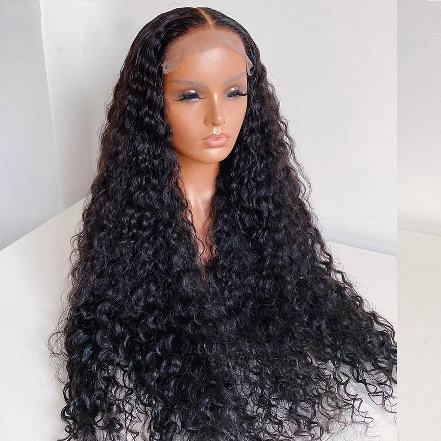 شعر مستعار أسود طبيعي طويل غريب مجعد بدون صمغ ناعم 26 بوصة 180 كثافة شعر مستعار أمامي من الدانتيل العميق للنساء مع شعر أطفال مقطوف مسبقًا يوميًا