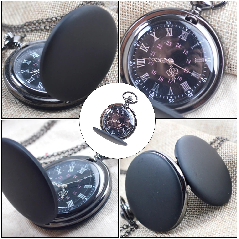 

Frosted Pocket Watch Vintage Black with Chain Lightweight Quartz Man Retro Portable