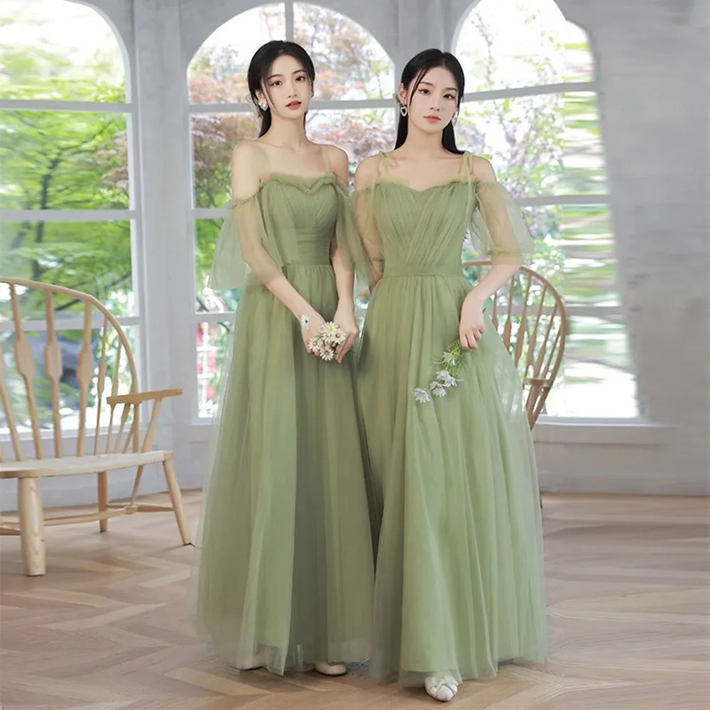 Elegant 4 Styles Light Green Bridesmaid Dress Women\'s 2024 New Off The Shoulder Gown Ruffles Slim Wedding party guest vestido