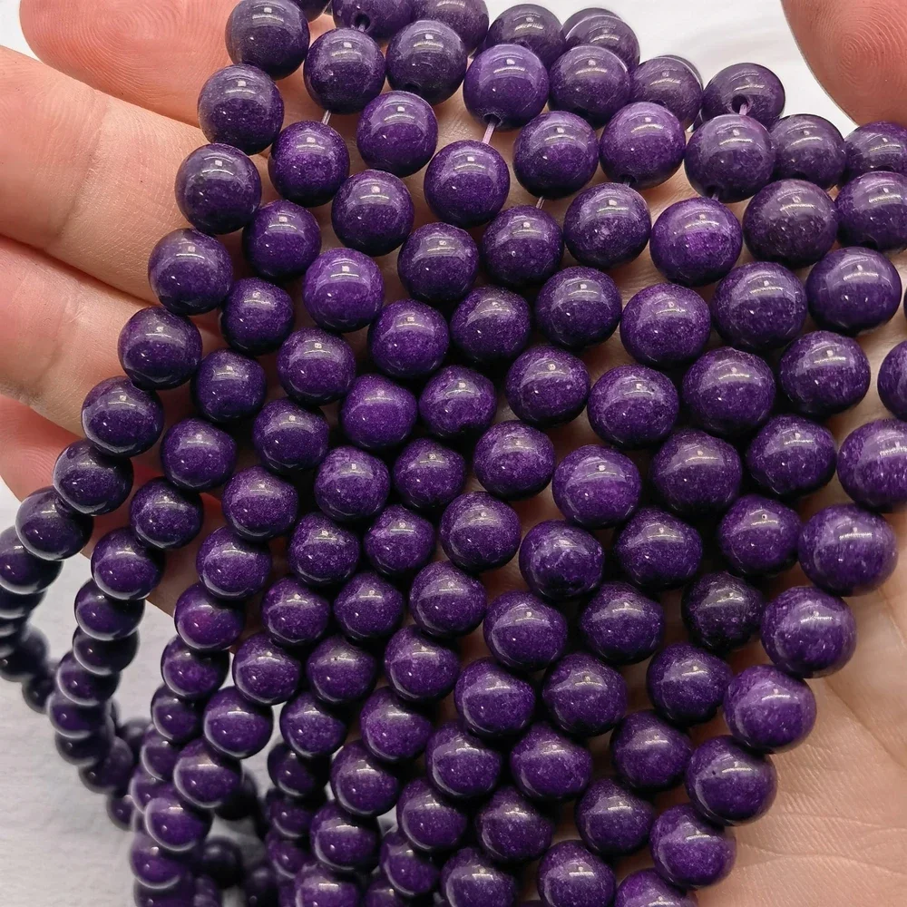 Natural Stone Beads Dark Purple Chalcedony Jade Round Beads for Jewelry Making Diy Charms Bracelet Necklace 15