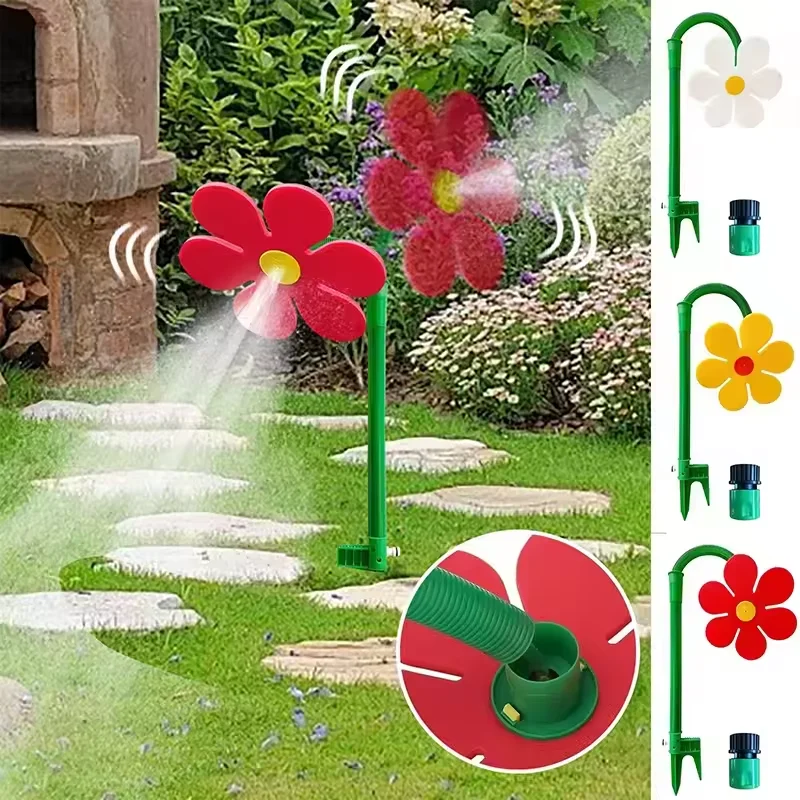 41.73'' Crazy Daisy Sprinkler Crazy Dancing Flower Water Sprinklers Funny Sunflower 360° Rotating Water Sprayer for Garden Lawn