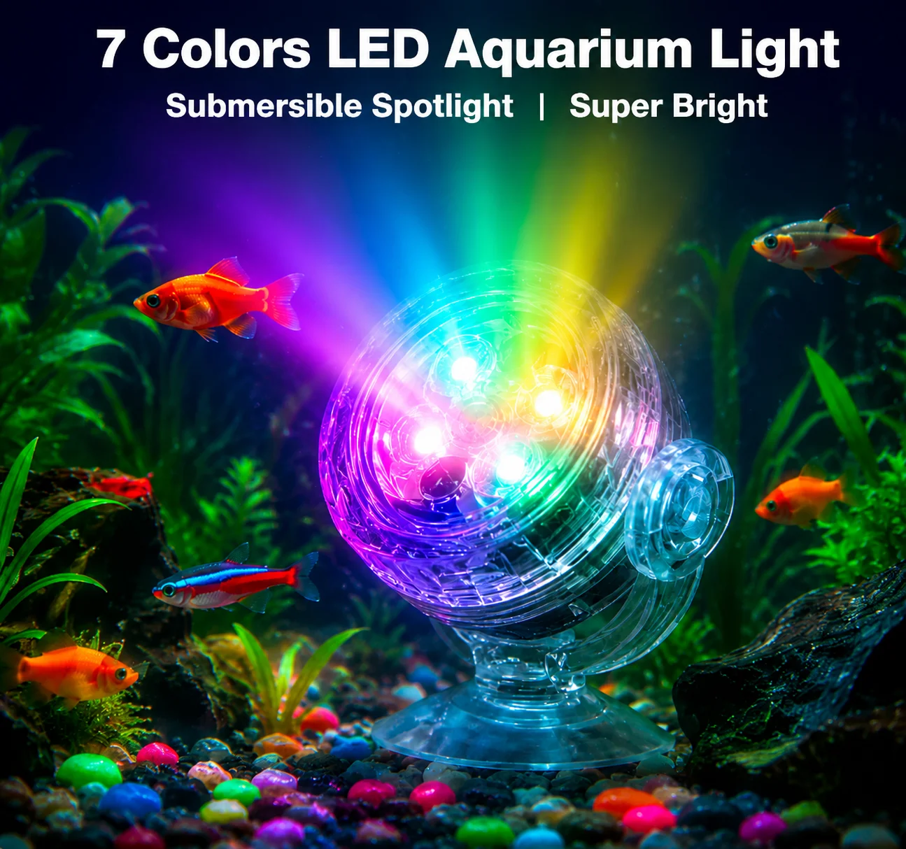 5 Colors + RGB Remote Control LED Aquarium Light, Submersible USB Powered UnderwaterSpotlight for Small Fish Tank IP68 Waterproo