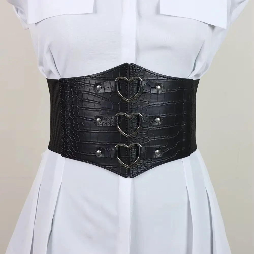 痩身 Pu レザーラブバックルカマーバンドハイウエストドレスガードル女性のウエストバンド弾性ワイドウエストベルトコルセット