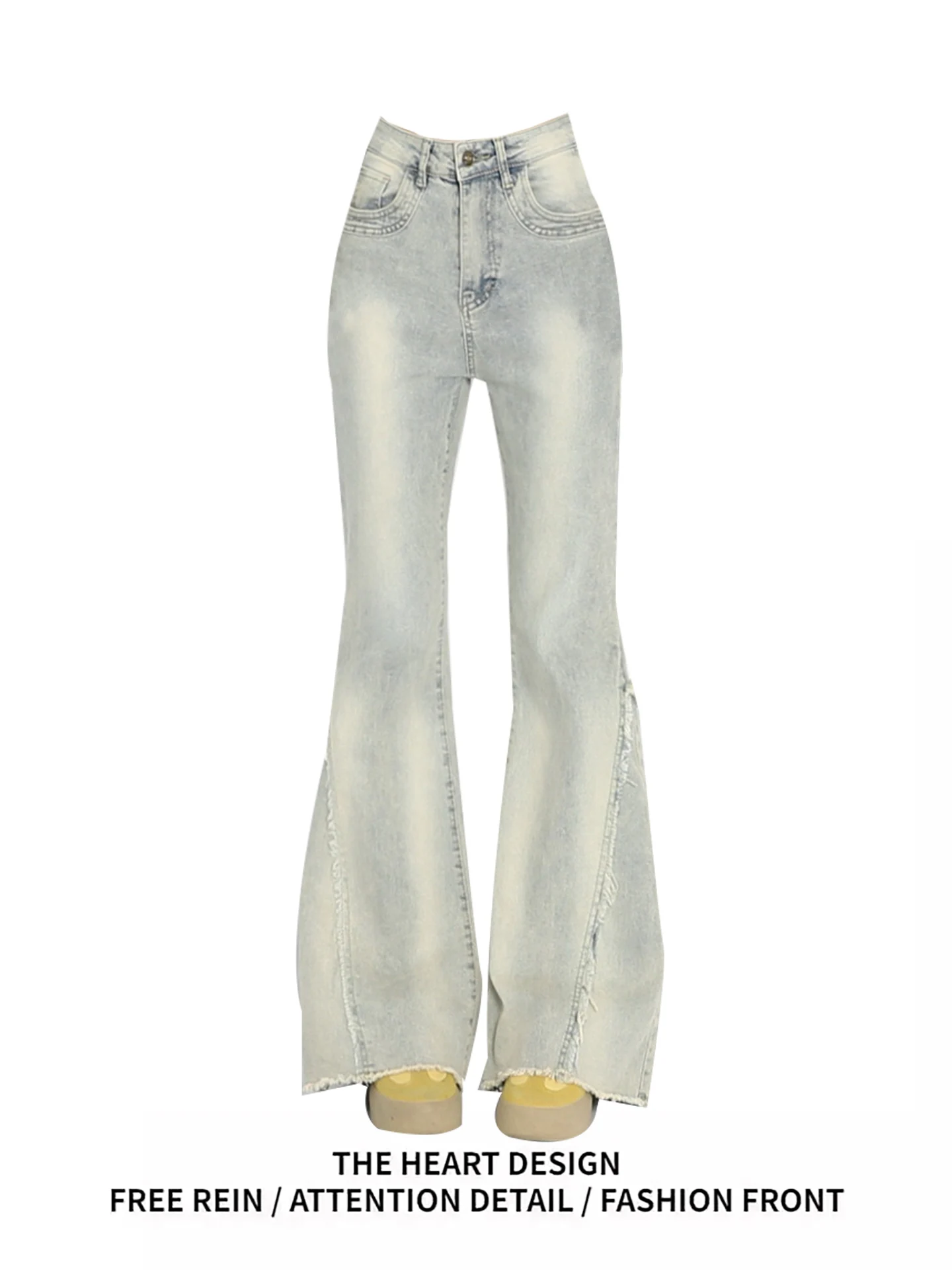 

Waed Vintage American Design Women's Summer High Street Denim Jeans Bell Bot Hoof Pants Casual Loose Fit Blue