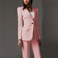 Ternos monocromáticos slim fit para mulheres, ternos rosa para senhoras formais do escritório, conjunto de 2 peças, moda feminina, botões únicos, feitos sob medida