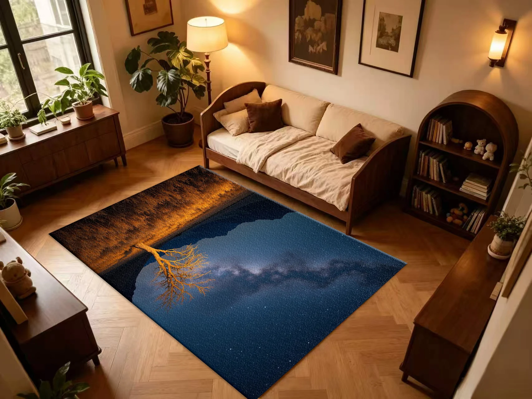 Desert Dead Tree Milky Way Starry Sky Carpet Flooring, Night Nature Scenery Non-Slip Area Rug for Living Room Bedroom Home Floor Mat