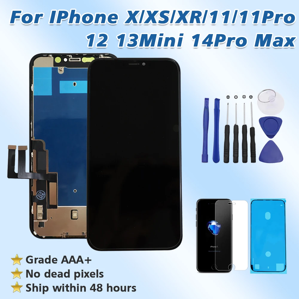 100% Tested LCD Display for iPhone X XR XS 11 12 13 Pro Max 14 OLED 3D Touch Screen Digitizer Assembly Replacement True Tone