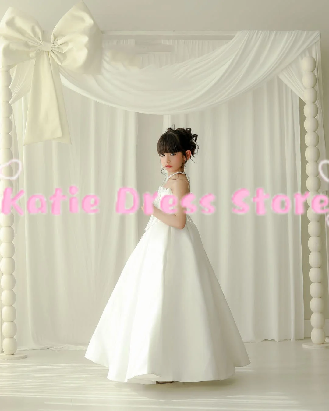 White Flower Girl Dress For Wedding Sequins Applique Sleevless Elegant Kids Birthday Party First Communion Ball Gowns Customized