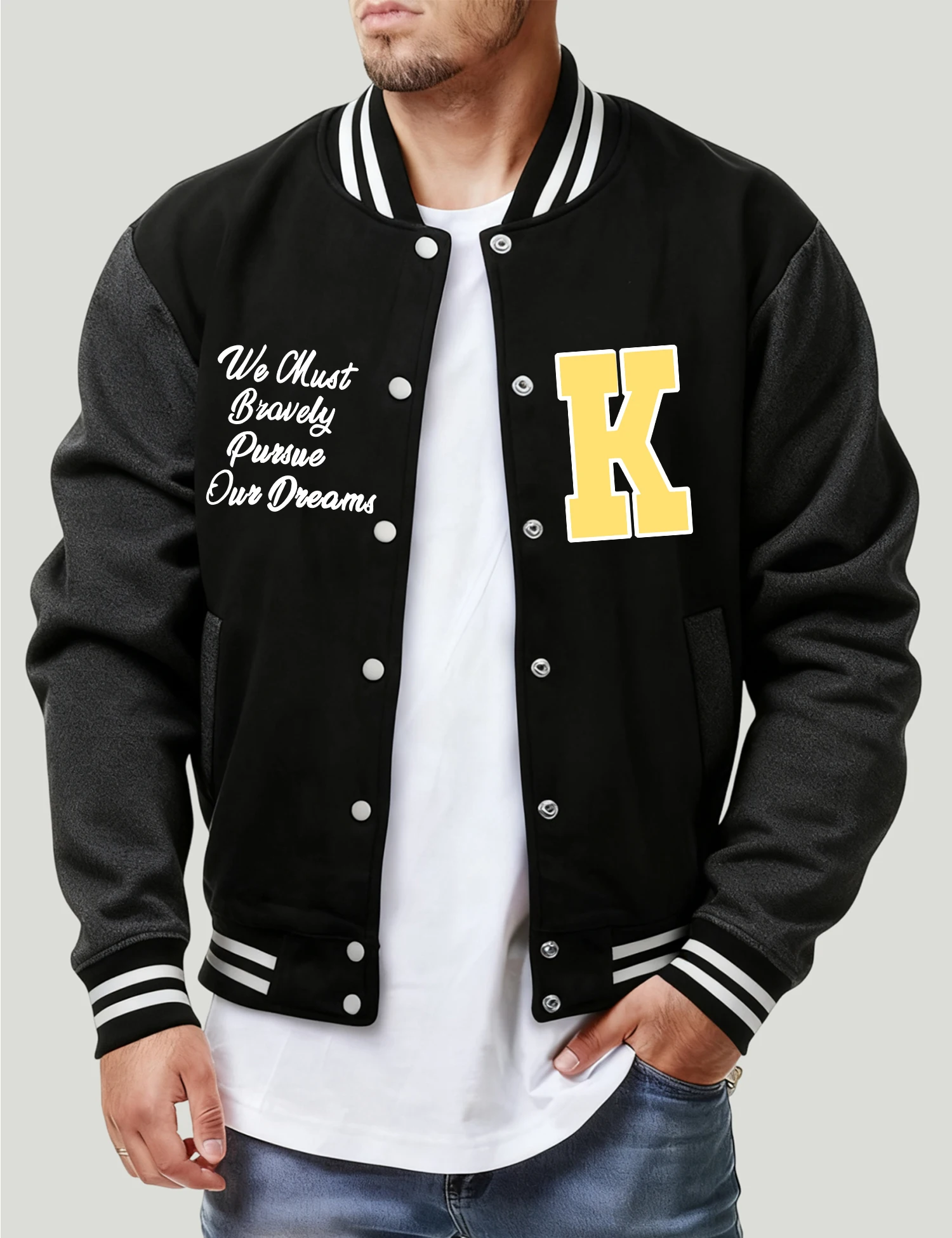 

We Will Achieve Our Dream, куртки K, мужские осенние флисовые уличные пуговицы, бейсбольный трикотаж большого размера, мужская повседневная модная одежда