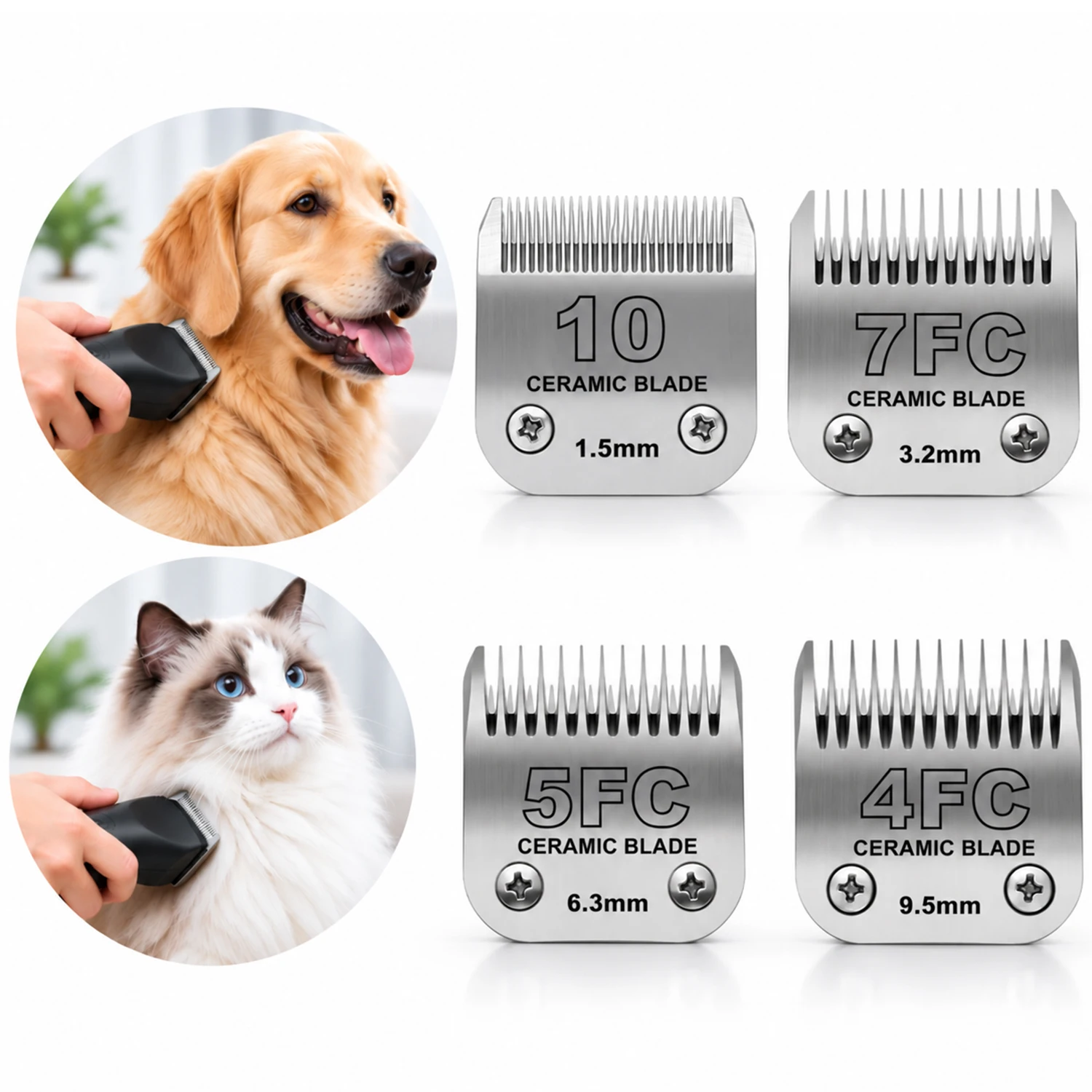 10/4/5/7FC Detachable Pet Dog Grooming Clipper Ceramic Blades Set,Compatible with Andis,Oster A5,Wahl KM10 Series Clippers