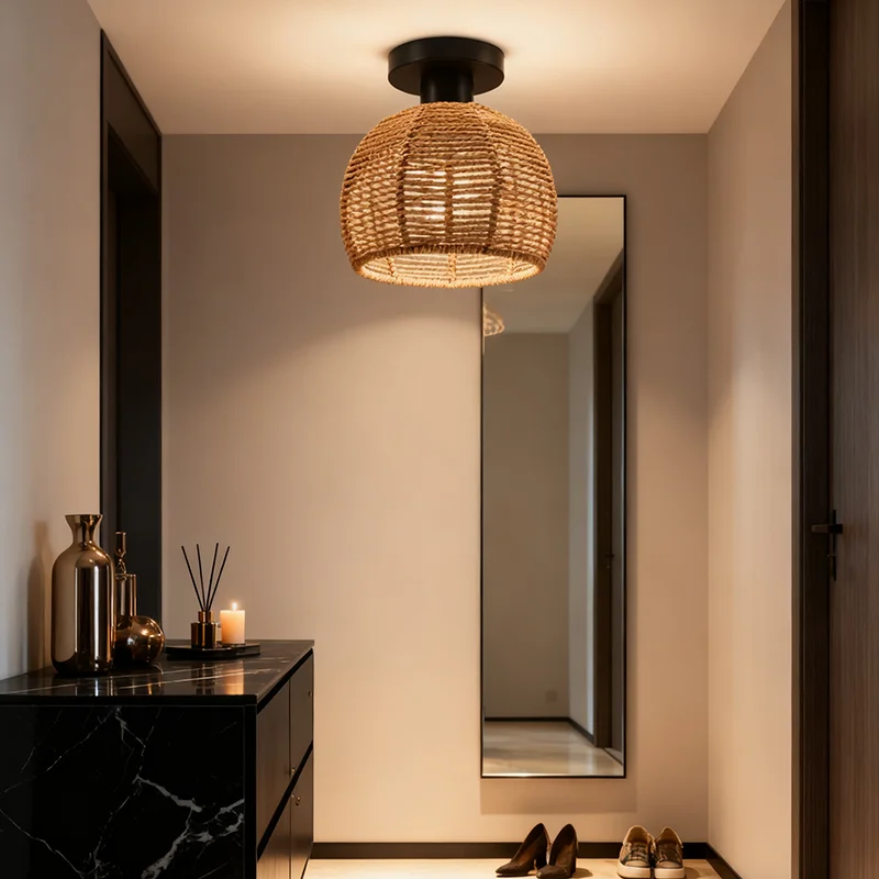 天然麻ロープ天井照明クリエイティブ階段通路ペンダントランプ寝室の背景壁屋内照明装飾用