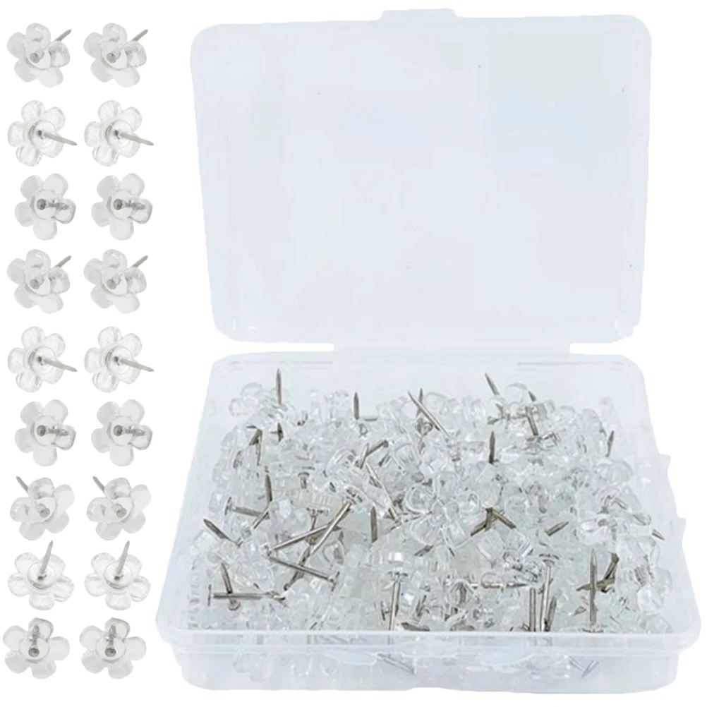 100 قطعة دبابيس دفع على شكل زهرة شفافة دقيقة مسامير الإبهام متعددة لوازم قابلة لإعادة الاستخدام دبابيس ضغط صغيرة للمكتب المنزلي