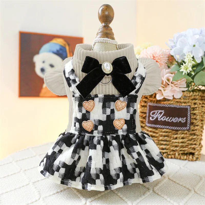 Dog Princess Dress 3D Bow Plaid Puppy Girl Ruffle Dress Pet Summer Clothes for Small Dogs Cats