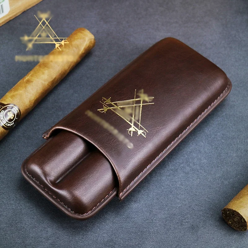 Classic Travel Cigar Cases Leather Cigar Humidor 2 Tubes Cigars Holder Carrying Case Humidor Smoking Accessories Free Shipping