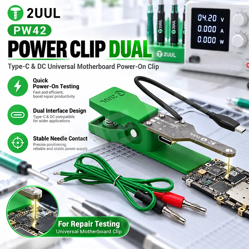 2UUL PW42 Power Clip Dual Type C DC Universal Motherboard Power On Clip Stable Needle Contact For Phone Mainboard Repair Testing