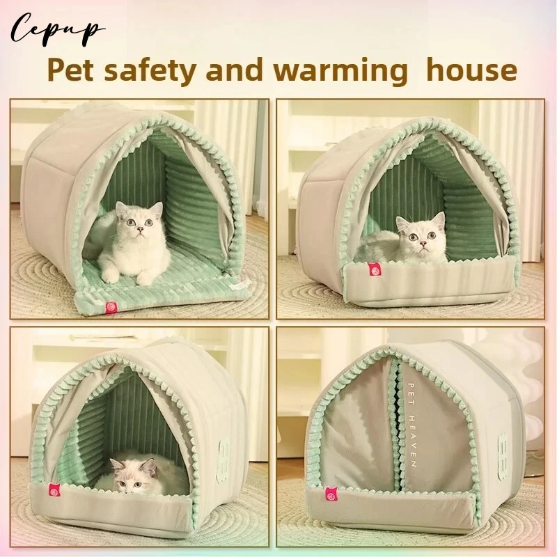 

Dog Cat Bed winter safety warming pet house thickened sponge keep warm in winter curtain-style door small medium-sized pet house