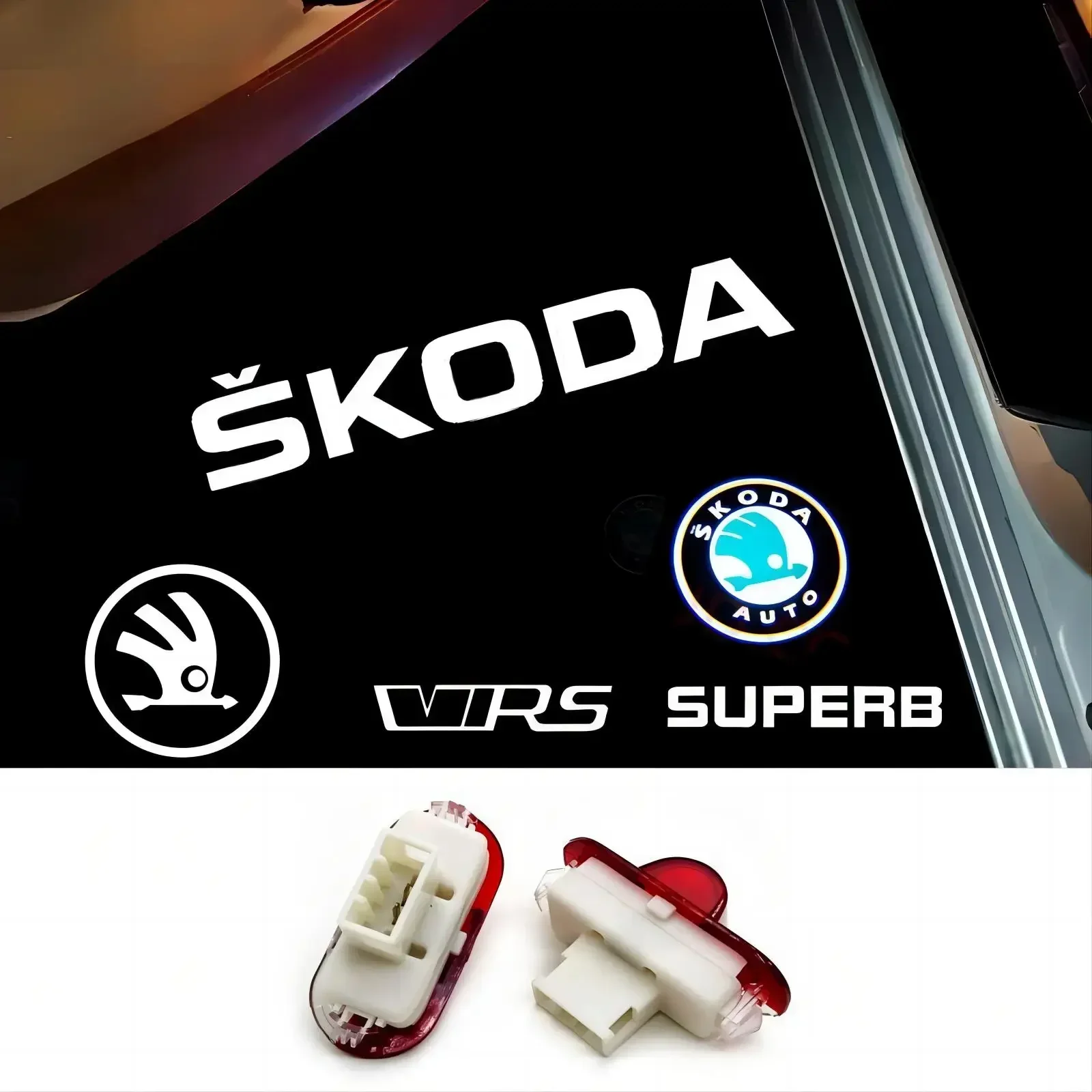 2 шт. светодиодных проекторов-эмблем для дверей автомобиля Skoda VRS Octavia A5 MKII (хэтчбек, универсал) — подсветка с эффектом «Ghost Shadow», аксессуары для освещения дверей