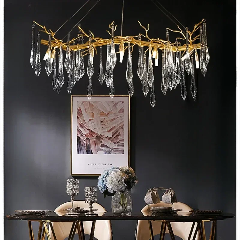 

Modern Crystal Chandelier Lighting Ceiling Pendant Dining Room Foyer Chandeliers Drop Hanging Light Fixtures Branch Style Gold