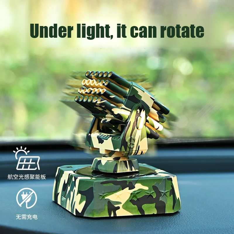 Vehicle mounted anti-aircraft turret model Rotating radar rocket launcher Solar powered rotating fragrance Car weapo ornaments