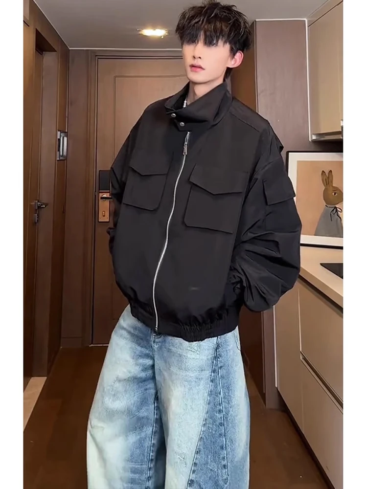 

Bla American Sle Bomber Jaet Men's Spring Stand Collar ort Wide High Sensation Work Pilot Jaet Loose Fit Multi ket