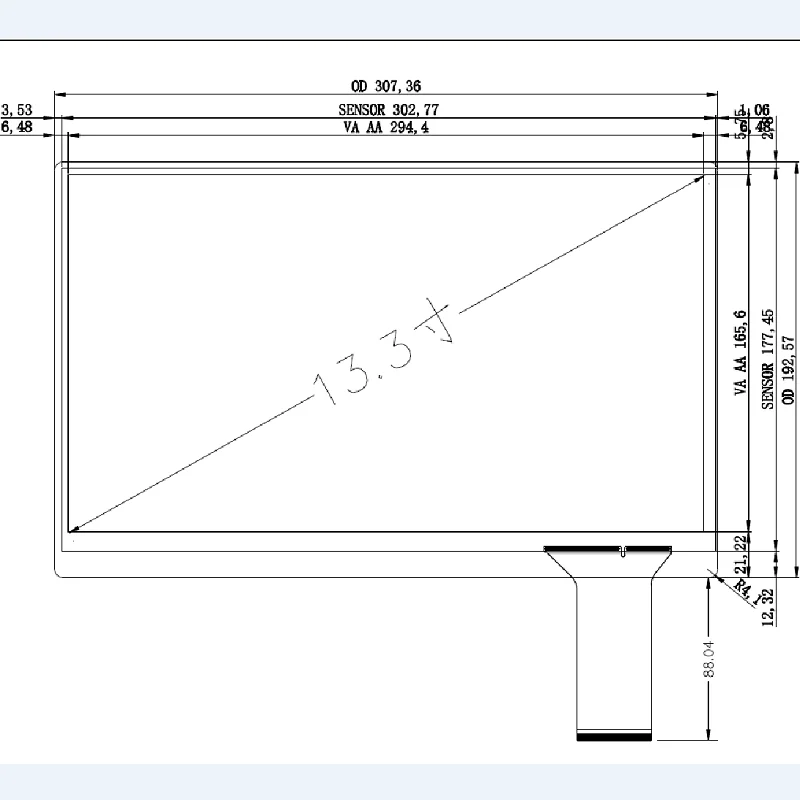Kit de módulo de monitor táctil de 13,3 pulgadas, esquinas redondeadas R4 de lado ancho IPS1080P, adecuado para windows Raspberry Pi Android HarmonyOS USB