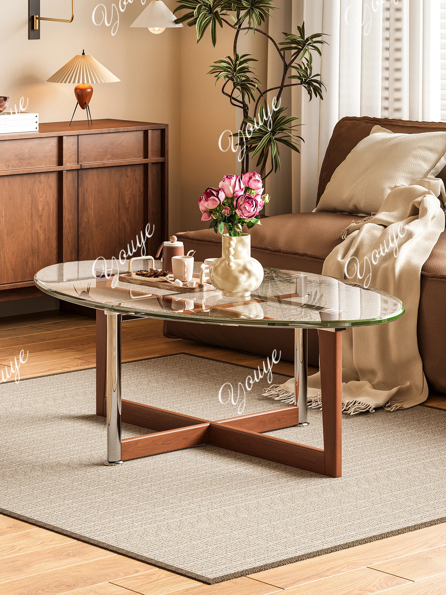 Nordic modern coffee table cross design small apartment living room sofa tea table texture corner table