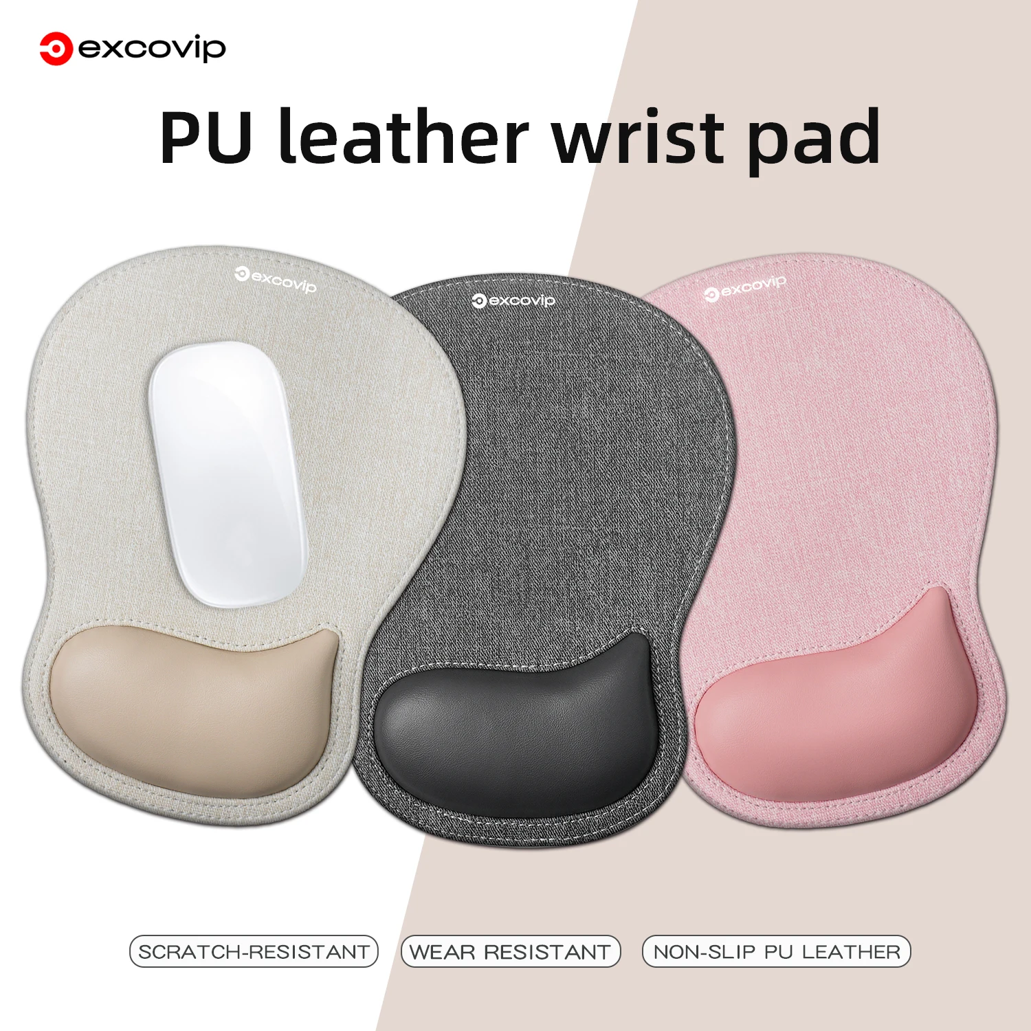 EXCO Memory Foam Wrist Rest Mouse Pad Large Ergonomic Leather Mousepad with Stitched Edge Non-Slip Base for Office Computer