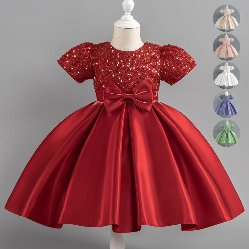 

Children's Princess Dress Kid Girls Sequin Short Sleeve Dresses Girl Birthday Party Princess Gown