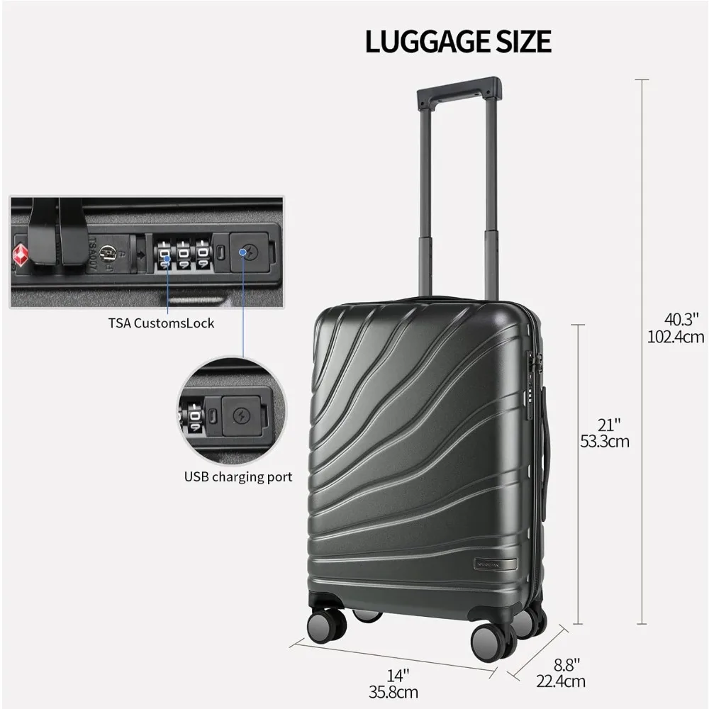حقيبة أمتعة دوارة ذات هيكل صلب قابلة للتوسيع مع قفل TSA، حقيبة سفر مقاس 20 بوصة للسفر بالطيران، حقيبة عصرية