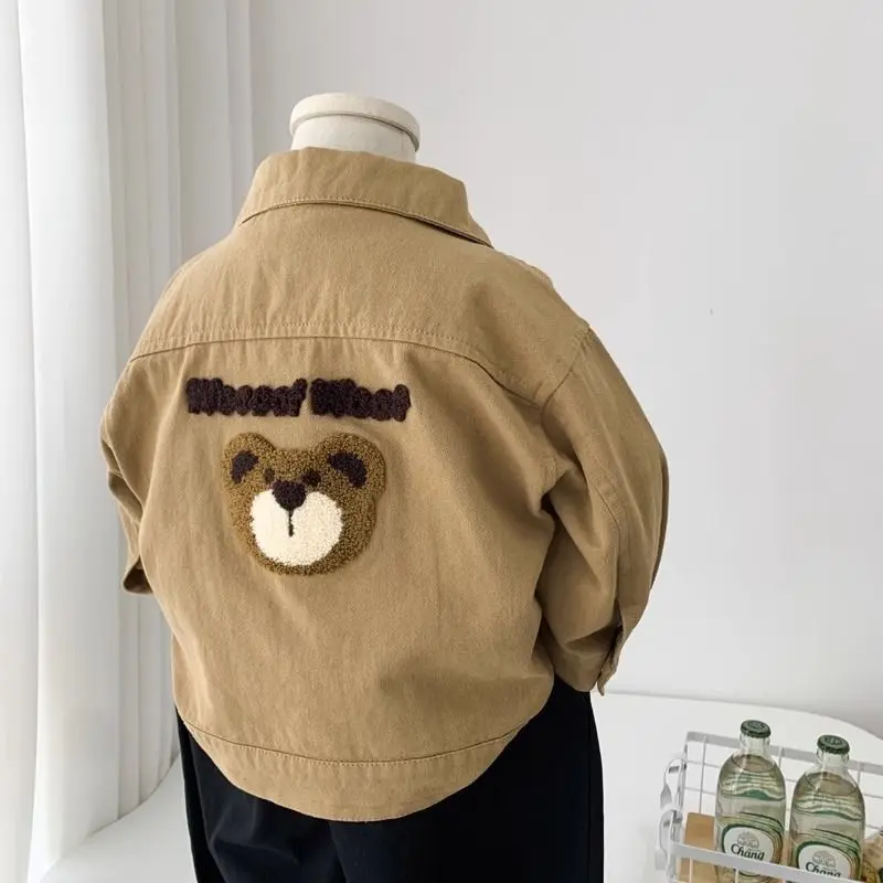 Boys khaki Outerwear Spring and Autumn 2024 New Children\'s Clothing Pure Cotton Jacket Handsome Casual Top Trend For Children